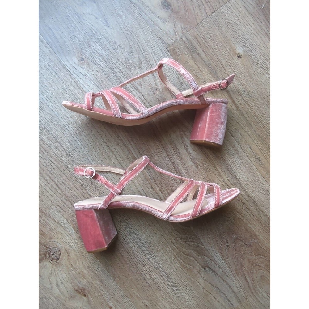 Loeffler Randal Elena Velvet Strappy Block Heel Sandals Womens 8.5 Pink